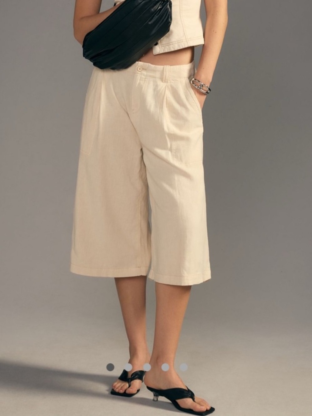 NWT Anthropologie Pilcro Cargo Culottes Sand Tan Linen Blend Shorts Womens 14